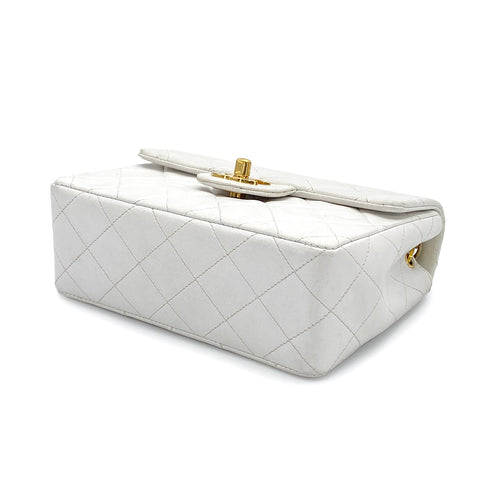 VINTAGE CHANEL MINI SQUARE 17 CHAIN SHOULDER BAG WHITE LAMB SKIN GOLD HARDWARE 90325596