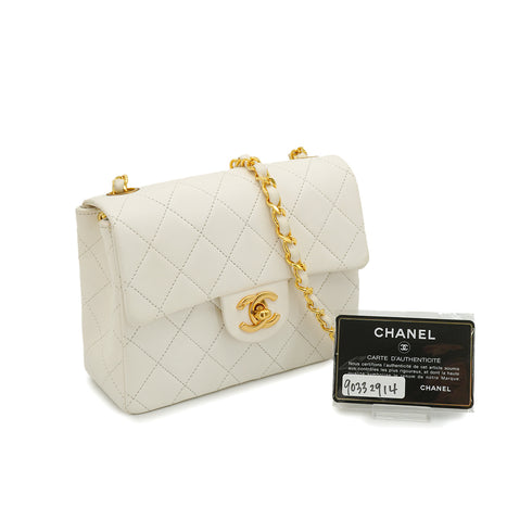 VINTAGE CHANEL MINI SQUARE 17 CHAIN SHOULDER BAG WHITE LAMB SKIN GOLD HARDWARE 90332914