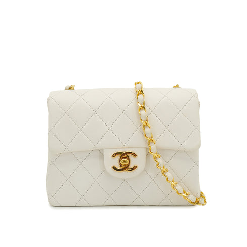 VINTAGE CHANEL MINI SQUARE 17 CHAIN SHOULDER BAG WHITE LAMB SKIN GOLD HARDWARE 90332914