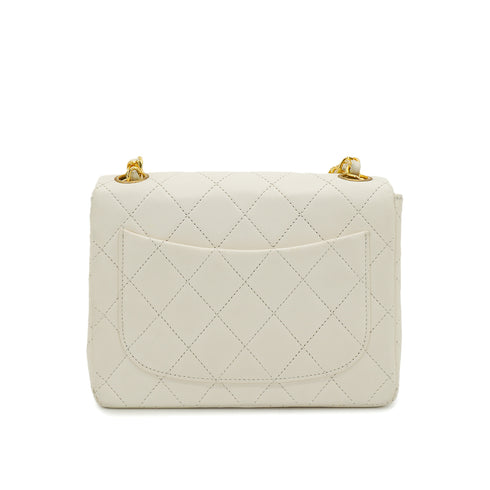 VINTAGE CHANEL MINI SQUARE 17 CHAIN SHOULDER BAG WHITE LAMB SKIN GOLD HARDWARE 90332914