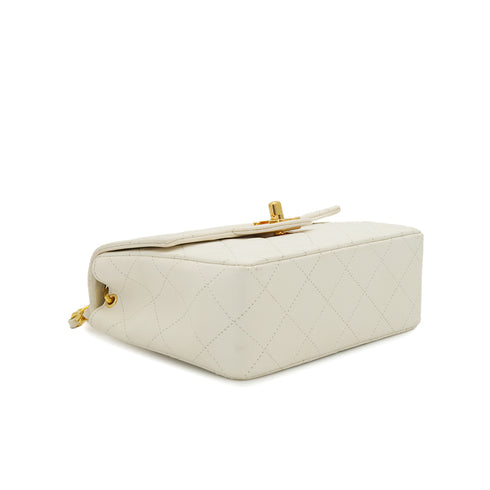 VINTAGE CHANEL MINI SQUARE 17 CHAIN SHOULDER BAG WHITE LAMB SKIN GOLD HARDWARE 90332914