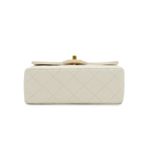 VINTAGE CHANEL MINI SQUARE 17 CHAIN SHOULDER BAG WHITE LAMB SKIN GOLD HARDWARE 90332914