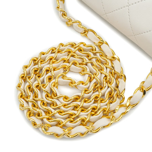 VINTAGE CHANEL MINI SQUARE 17 CHAIN SHOULDER BAG WHITE LAMB SKIN GOLD HARDWARE 90332914