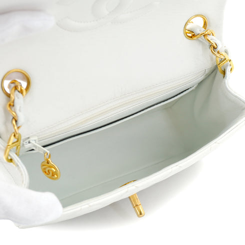 VINTAGE CHANEL MINI SQUARE 17 CHAIN SHOULDER BAG WHITE LAMB SKIN GOLD HARDWARE 90332572