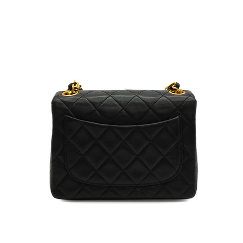 VINTAGE CHANEL MINI SQUARE 17 CHAIN SHUOLDER BAG BLACK LAMB SKIN GOLD HARDWARE 90350408