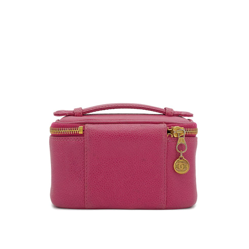 VINTAGE CHANEL MINI VANITY HAND BAG PINK CAVIAR SKIN GOLD HARDWARE 90328715