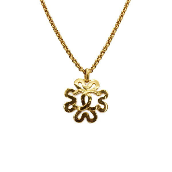 VINTAGE CHANEL NECKLACE COCOMARK CLOVER GOLD ACCESSORY 95P 90337681