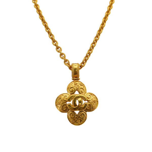VINTAGE CHANEL NECKLACE COCOMARK FLOWER GOLD ACCESSORY 96A 90326652
