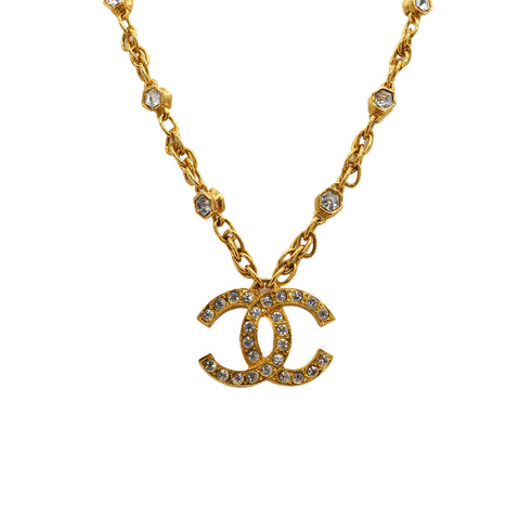 VINTAGE CHANEL NECKLACE COCOMARK RHINESTONE GOLD ACCESSORY 90321037