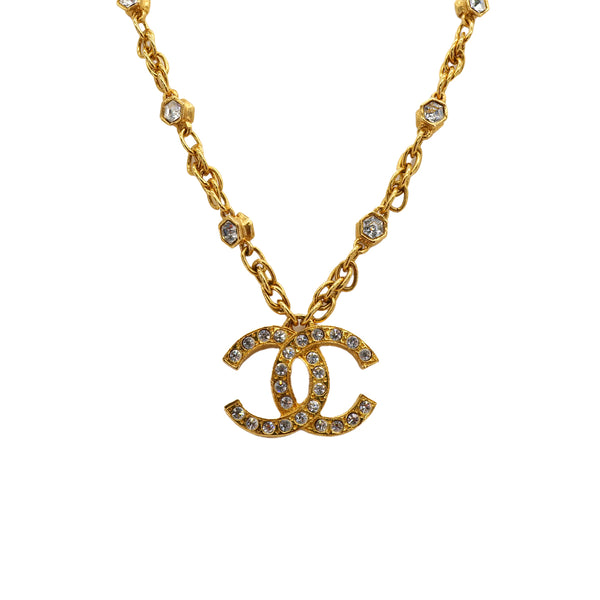 VINTAGE CHANEL NECKLACE COCOMARK RHINESTONE GOLD ACCESSORY 90321037
