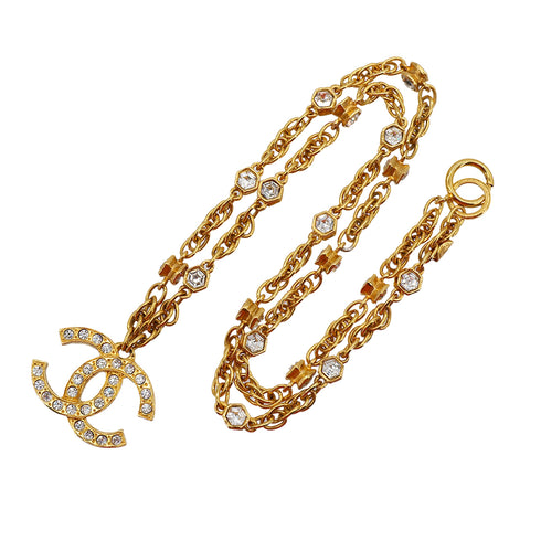 VINTAGE CHANEL NECKLACE COCOMARK RHINESTONE GOLD ACCESSORY 90321037