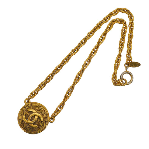 VINTAGE CHANEL NECKLACE COCOMARK ROUND GOLD ACCESSORY 90331834