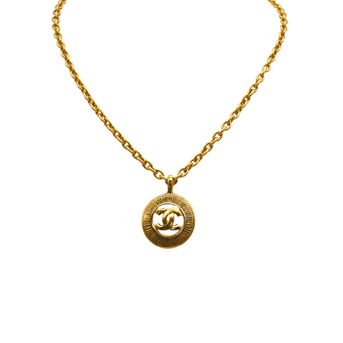 VINTAGE CHANEL NECKLACE COCOMARK ROUND GOLD ACCESSORY 90338905