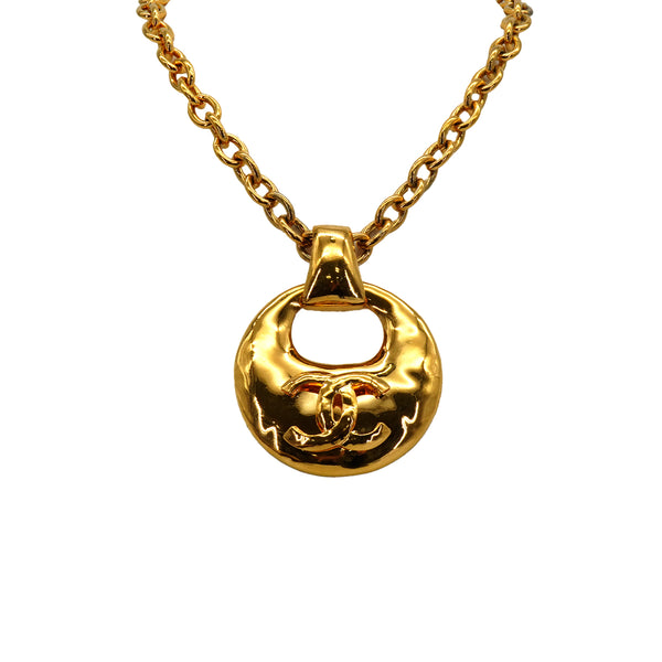 VINTAGE CHANEL NECKLACE COCOMARK ROUND GOLD ACCESSORY 93P 90334881