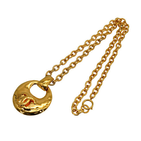 VINTAGE CHANEL NECKLACE COCOMARK ROUND GOLD ACCESSORY 93P 90334881