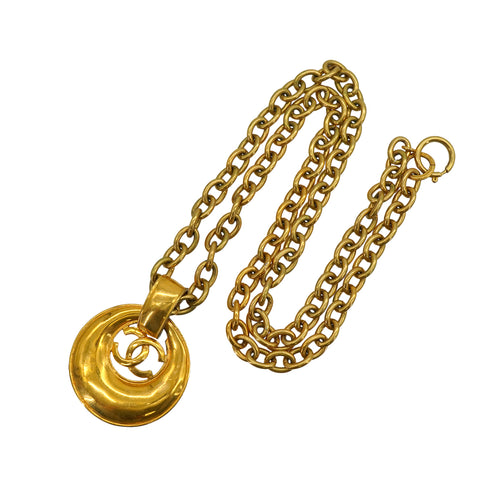 VINTAGE CHANEL NECKLACE COCOMARK ROUND GOLD ACCESSORY 93P 90347859