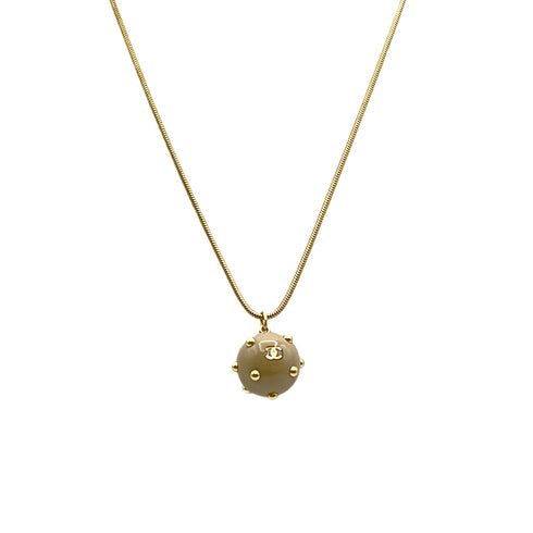 VINTAGE CHANEL NECKLACE COCOMARK STUDS BALL BEIGE GOLD ACCESSORY 00A 90328009