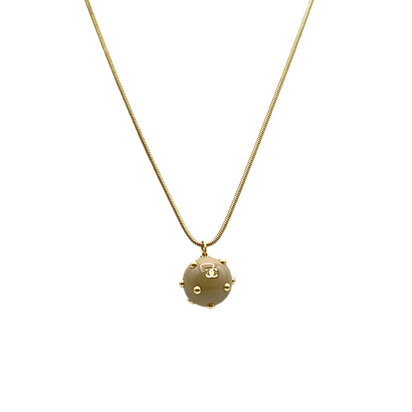 VINTAGE CHANEL NECKLACE COCOMARK STUDS BALL BEIGE GOLD ACCESSORY 00A 90328009