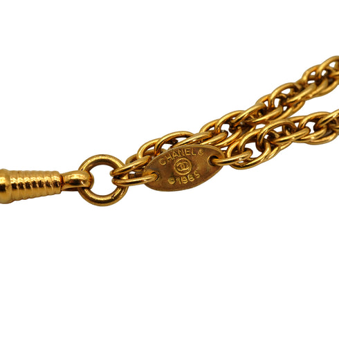 VINTAGE CHANEL NECKLACE DOUBLE CHAIN LOUPE FAUX PEARL GOLD ACCESSORY 90332597