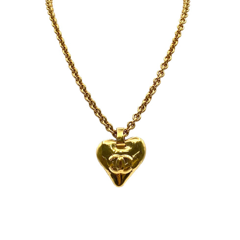 VINTAGE CHANEL NECKLACE HEART COCOMARK GOLD ACCESSORY 93P 90328001