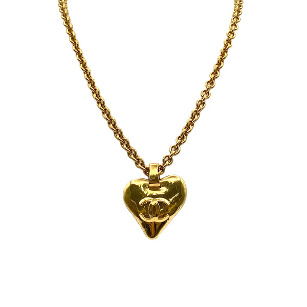 VINTAGE CHANEL NECKLACE HEART COCOMARK GOLD ACCESSORY 93P 90328001