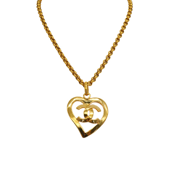 VINTAGE CHANEL NECKLACE HEART COCOMARK GOLD ACCESSORY 95P 90327104