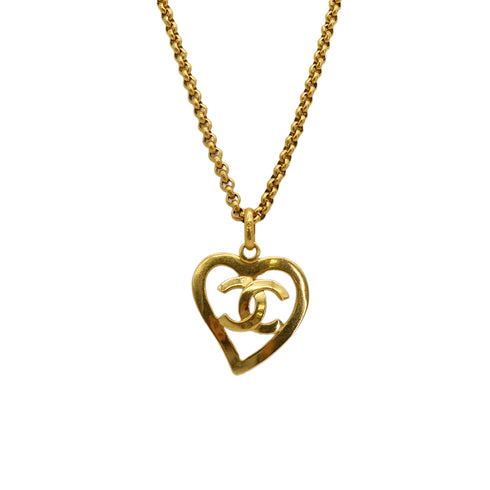 VINTAGE CHANEL NECKLACE HEART COCOMARK GOLD ACCESSORY 95P 90330662