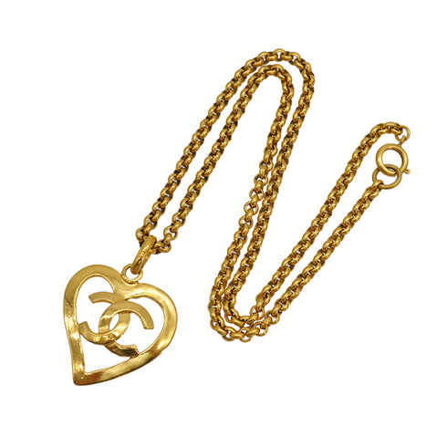 VINTAGE CHANEL NECKLACE HEART COCOMARK GOLD ACCESSORY 95P 90330662