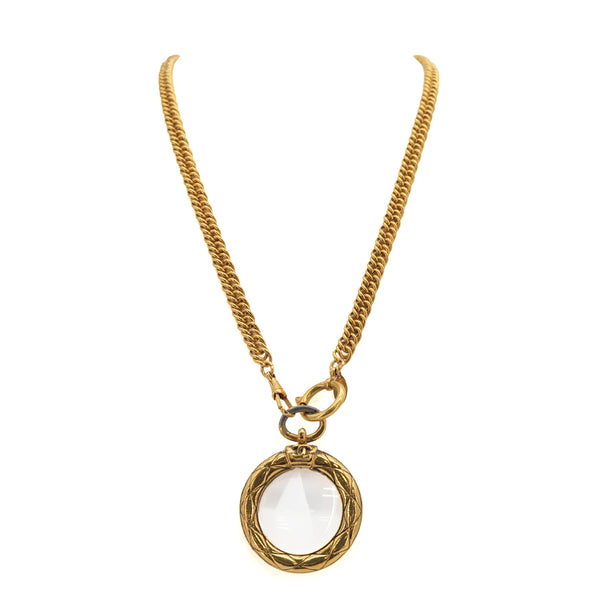 VINTAGE CHANEL NECKLACE LOUPE COCOMARK MATELASSE GOLD ACCESSORY 90322931