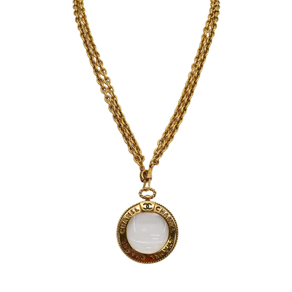 VINTAGE CHANEL NECKLACE MAGNIFYING GLASS COCOMARK LOGO GOLD ACCESSORY 90321103