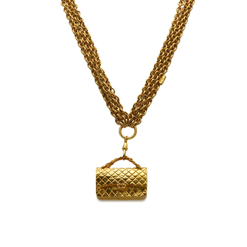 VINTAGE CHANEL NECKLACE MATELASSE BAG MOTIF GOLD ACCESSORY 90346694