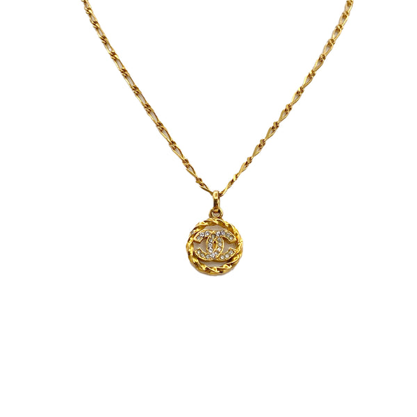 VINTAGE CHANEL NECKLACE RHINESTONE COCOMARK GOLD ACCESSORY 90321135