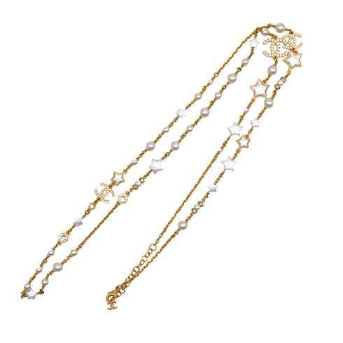CHANEL NECKLACE RHINESTONE FAUX PEARL STAR COCOMARK GOLD ACCESSORY B24C 90338890