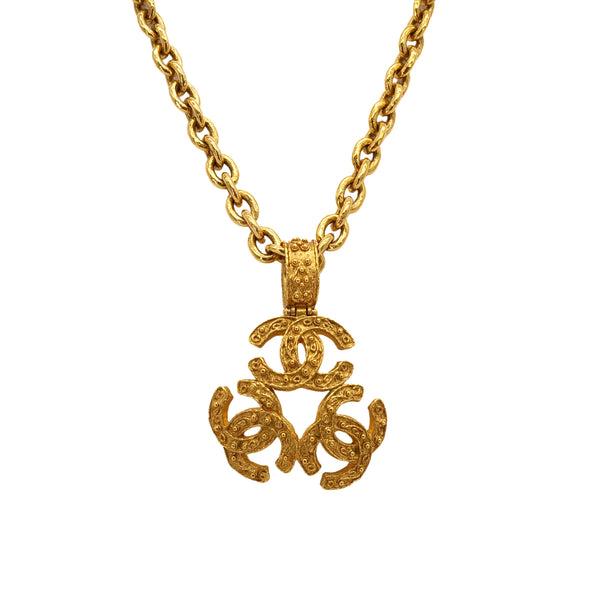 VINTAGE CHANEL NECKLACE TRIPLE COCOMARK GOLD ACCESSORY 94A 90321169
