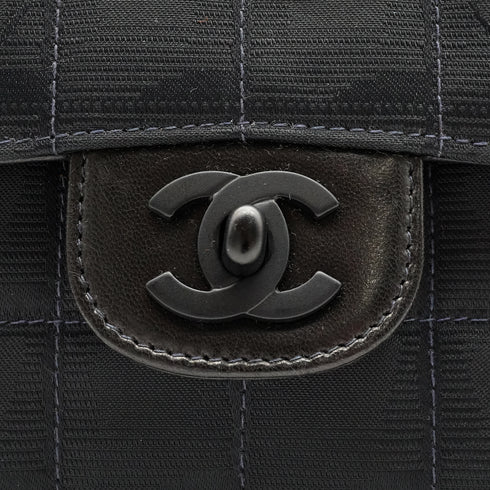 VINTAGE CHANEL NEW TRAVEL LINE EAST WEST CHOCOLATE BAR CHAIN SHOULDER BAG BLACK NYLON 90339648