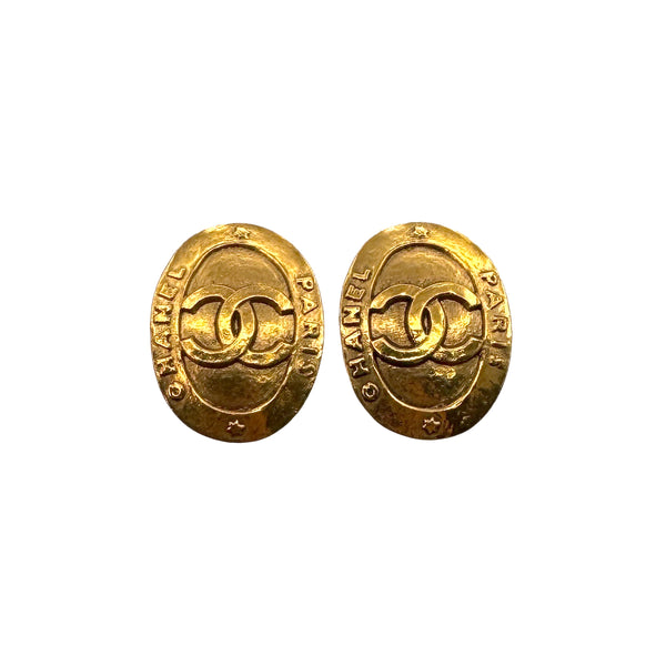 VINTAGE CHANEL OVAL EARRINGS COCOMARK GOLD ACCESSORY 28 90323106