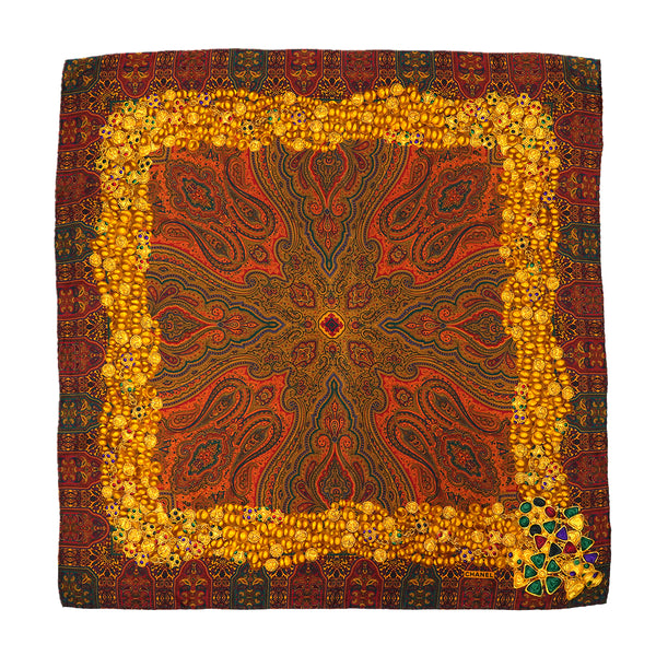 VINTAGE CHANEL PAISLEY PATTERN SCARF MULTICOLOR SILK 90326789