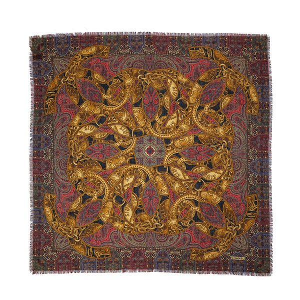 VINTAGE CHANEL PAISLEY PATTERN SCARF MULTICOLOR SILK CASHMERE 90319714