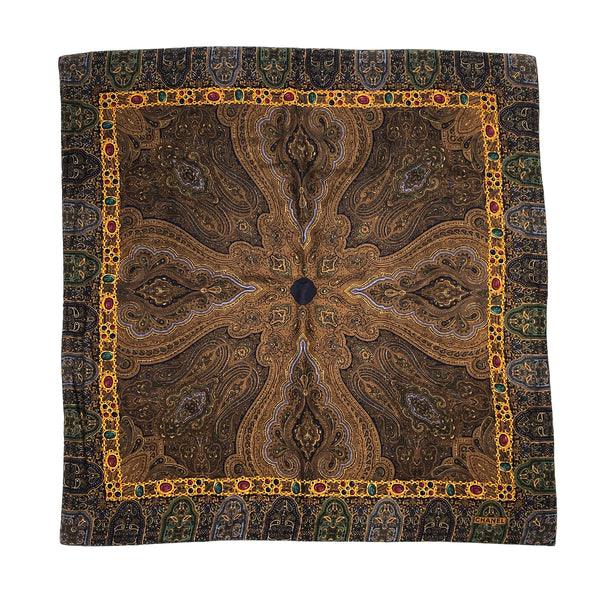 VINTAGE CHANEL PAISLEY PATTERN SCARF MULTICOLOR SILK WOOL 90313881