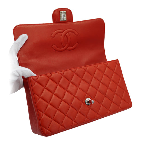 VINTAGE CHANEL PARENT-CHILD BAG PARENTS ONLY RED LAMB SKIN SILVER HARDWARE 90335317