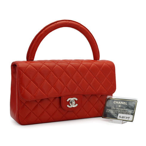 VINTAGE CHANEL PARENT-CHILD BAG PARENTS ONLY RED LAMB SKIN SILVER HARDWARE 90335317