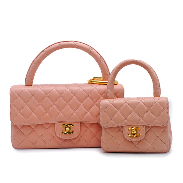 VINTAGE CHANEL PARENT-CHILD BAG PINK LAMB SKIN GOLD HARDWARE 90347773