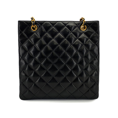 VINTAGE CHANEL PARIS LIMITED EDITION MATELASSE CHAIN SHOULDER BAG BLACK LAMB SKIN GOLD HARDWARE 90324825