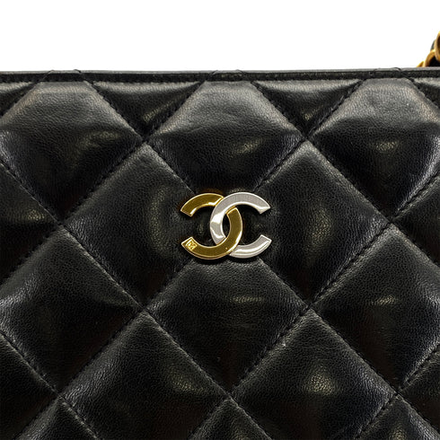 VINTAGE CHANEL PARIS LIMITED EDITION MATELASSE CHAIN SHOULDER BAG BLACK LAMB SKIN GOLD HARDWARE 90324825