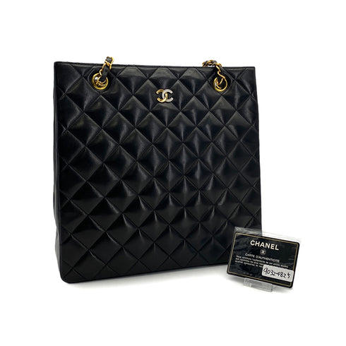 VINTAGE CHANEL PARIS LIMITED EDITION MATELASSE CHAIN SHOULDER BAG BLACK LAMB SKIN GOLD HARDWARE 90324825