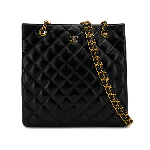 VINTAGE CHANEL PARIS LIMITED EDITION MATELASSE CHAIN SHOULDER BAG BLACK LAMB SKIN GOLD HARDWARE 90324825