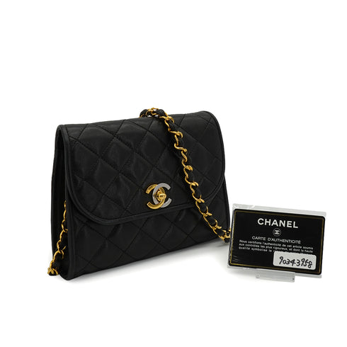 VINTAGE CHANEL PARIS LIMITED EDITION MATELASSE CHAIN SHOULDER BAG BLACK LAMB SKIN GOLD HARDWARE 90343958