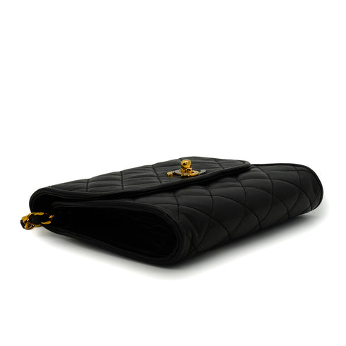 VINTAGE CHANEL PARIS LIMITED EDITION MATELASSE CHAIN SHOULDER BAG BLACK LAMB SKIN GOLD HARDWARE 90343958