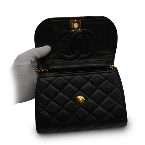 VINTAGE CHANEL PARIS LIMITED EDITION MATELASSE CHAIN SHOULDER BAG BLACK LAMB SKIN GOLD HARDWARE 90343958