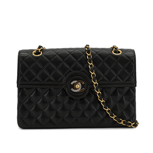 VINTAGE CHANEL PARIS LIMITED EDITION MATELASSE CHAIN SHOULDER BAG BLACK LAMB SKIN GOLD HARDWARE 90328929